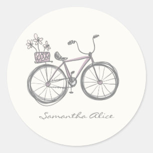 Sticker Rond Illustration du vélo lunaire Lilac Gris personnali