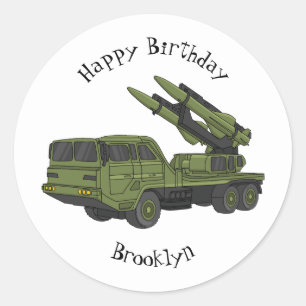 Sticker Rond Illustration d'un camion de missiles militaires