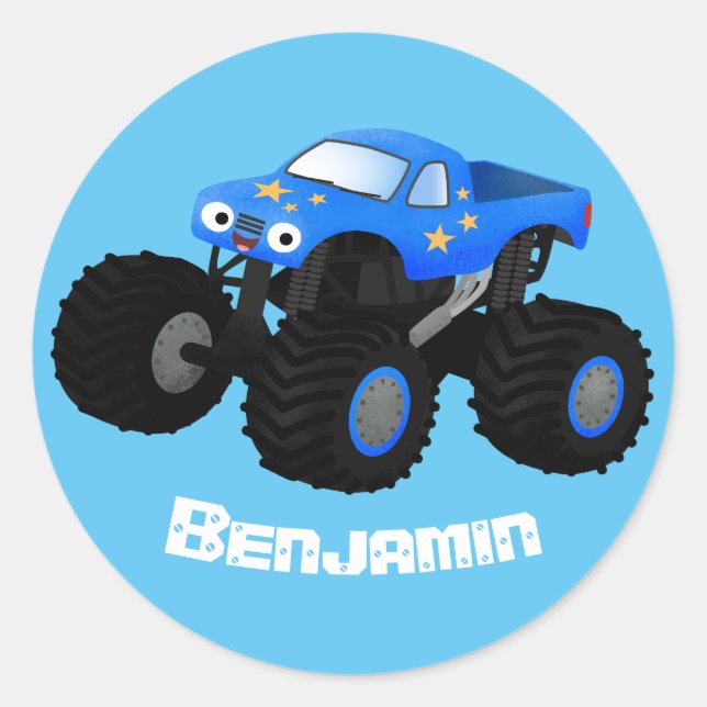 Sticker Rond Illustration d'un camion monstre bleu mou (Devant)
