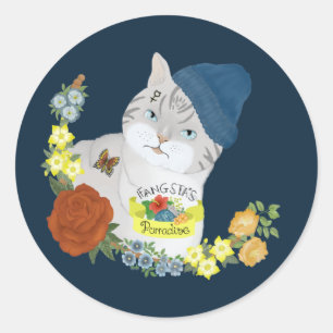 Sticker Rond Illustration d'un caricaturiste de Kitty Cat Bleu
