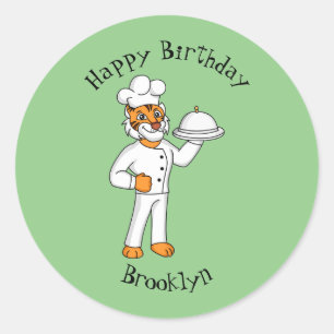 Sticker Rond Illustration d'un chef tigre drôle et mignon