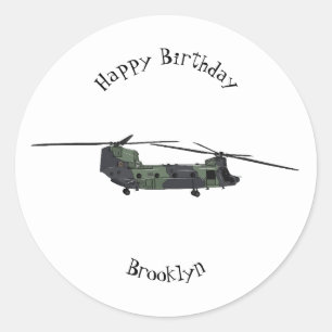 Sticker Rond Illustration d'un hélicoptère de l'armée de Chinoo