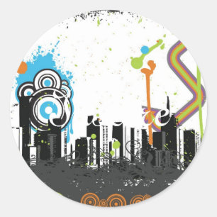 Sticker Rond Illustration d'un paysage urbain sale