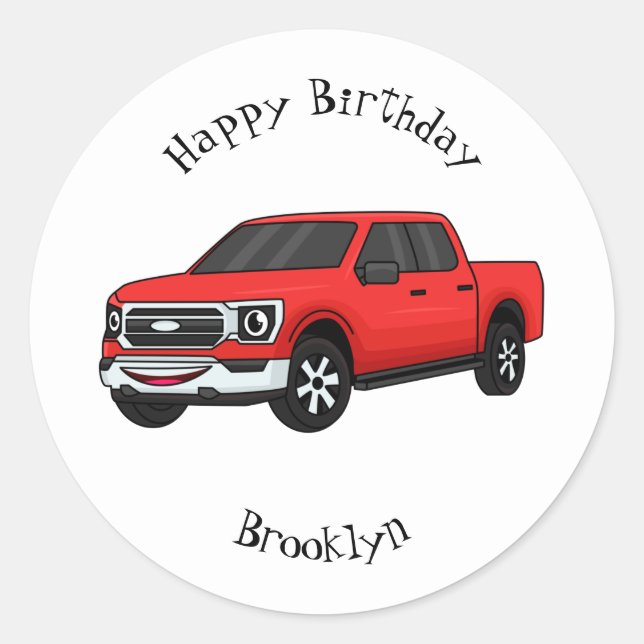 Sticker Rond Illustration d'une camionnette rouge mou (Devant)