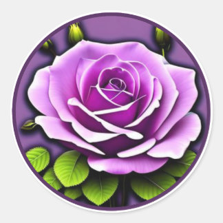 Sticker Rond Illustration florale de grand Rose violet vibrant