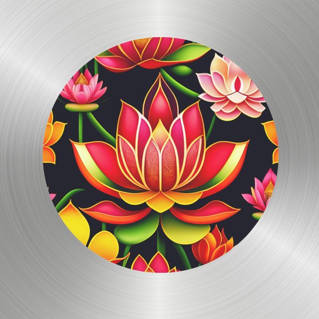 Sticker Rond Illustration florale de lotus rouge (Créateur téléchargé)