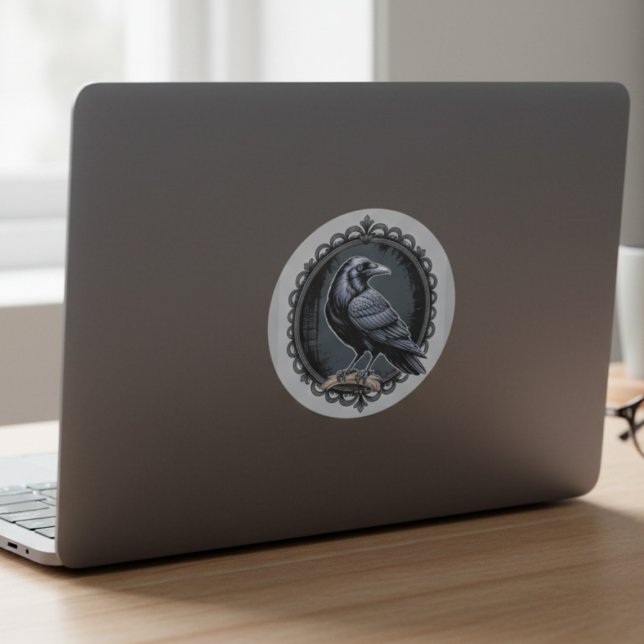 Sticker Rond Illustration gothique de corbeau noir (Black raven gothic sticker
)