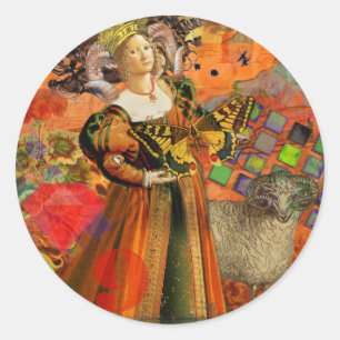 Sticker Rond Illustration gothique de la femme Aries Orange