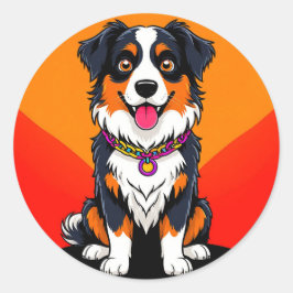 Sticker Rond Illustration Joyful Cartoon Dog
