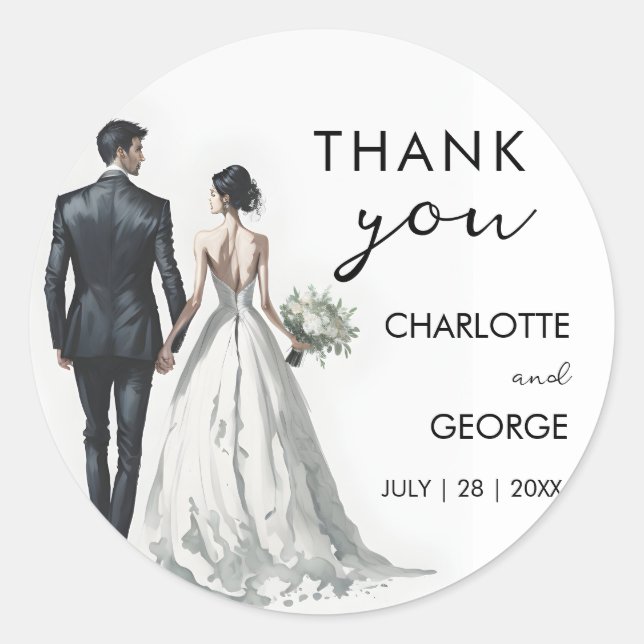 Sticker Rond Illustration Mariée et Salle Faveurs mariage (Devant)