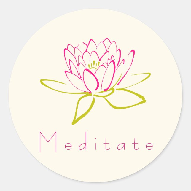 Sticker Rond Illustration Méditer Fleur de Lotus / Lys d'eau (Devant)