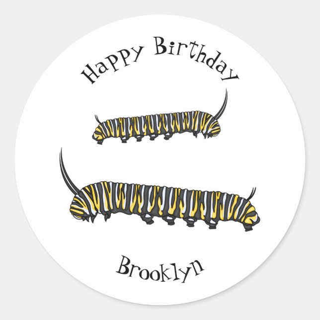 Sticker Rond Illustration Monarch caterpillar (Devant)