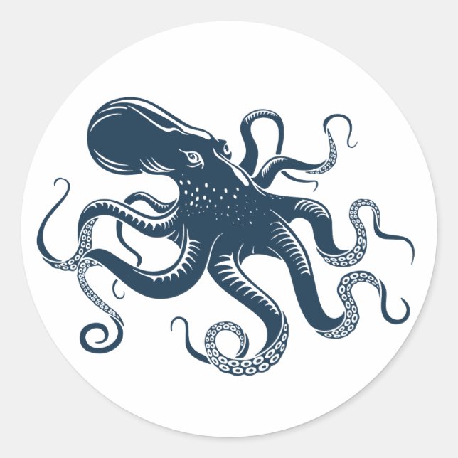 Sticker Rond Illustration nautique de la pieuvre bleue marine (Devant)