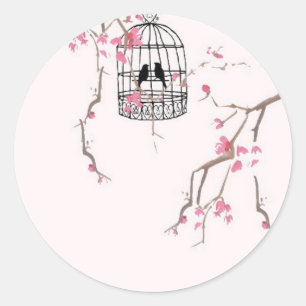 Sticker Rond Illustration originale de cage à oiseaux de fleur