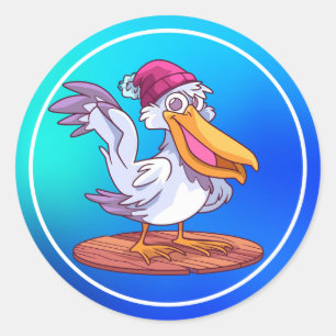 Sticker Rond Illustration Pélican de Noël dessinée à la main -