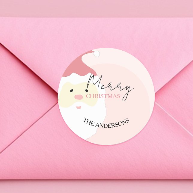 Sticker Rond Illustration Père Noël Rose Cute (Créateur téléchargé)