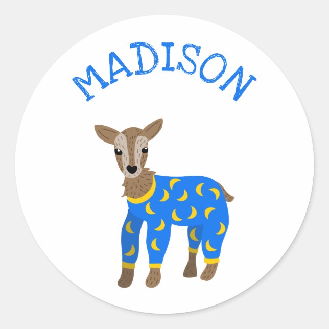 Sticker Rond Illustration personnalisée de chèvre en pyjama (Devant)
