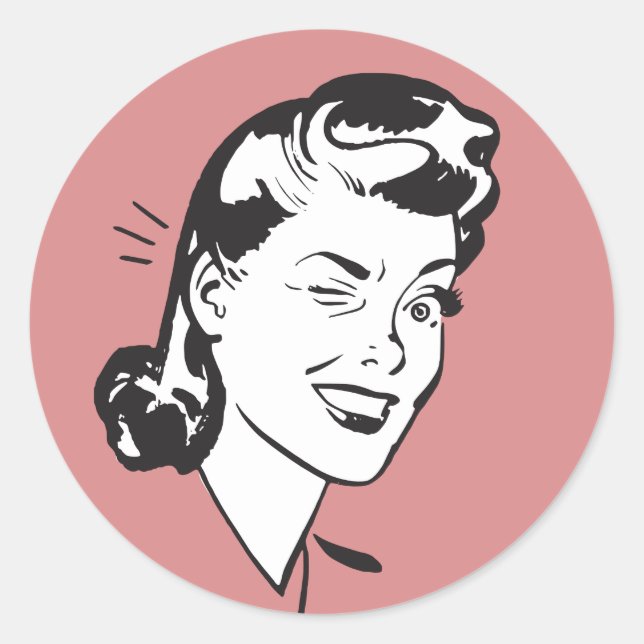 Sticker Rond Illustration rétro de femme clignant de l'œil sur  (Devant)