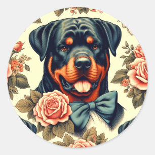 Sticker Rond Illustration Retro Rottweiler