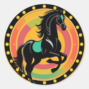 Sticker Rond Illustration stylisée d'un cheval noir