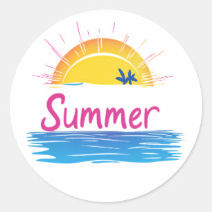 Sticker Rond Illustration Sunset Summer Beach