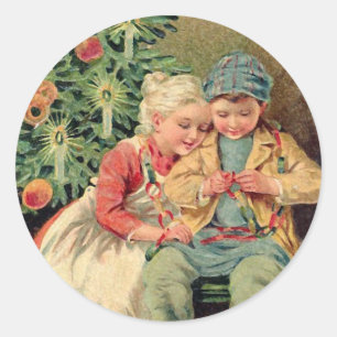 Sticker Rond Illustration victorienne sur des cartes de Noël