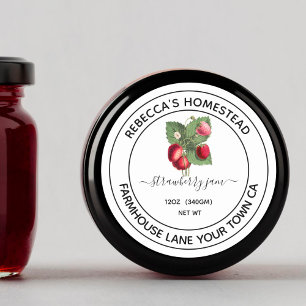 Sticker Rond Illustration Vintage de confiture de fraise en con