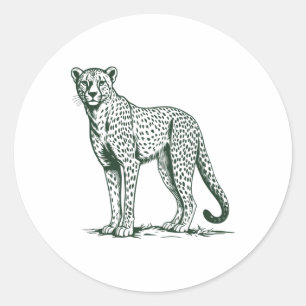 Sticker Rond Illustration vintage de guépard en vert et gris st