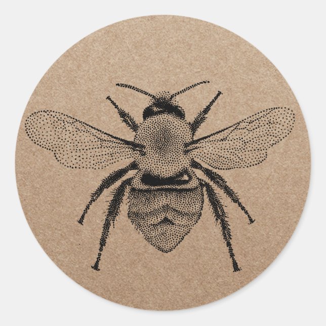 Sticker Rond Illustration vintage Honey Bee Rustic Kraft (Devant)