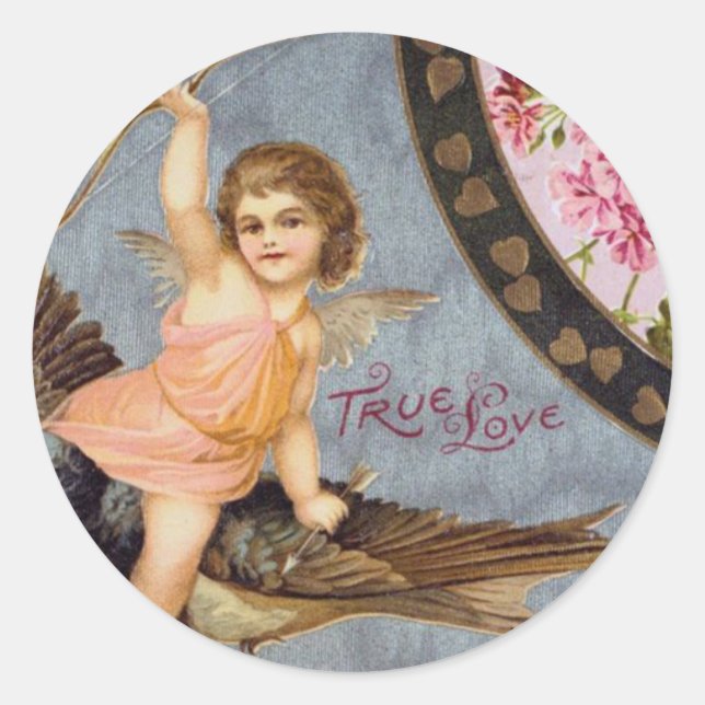 Sticker Rond Illustration vintage Valentine (Devant)