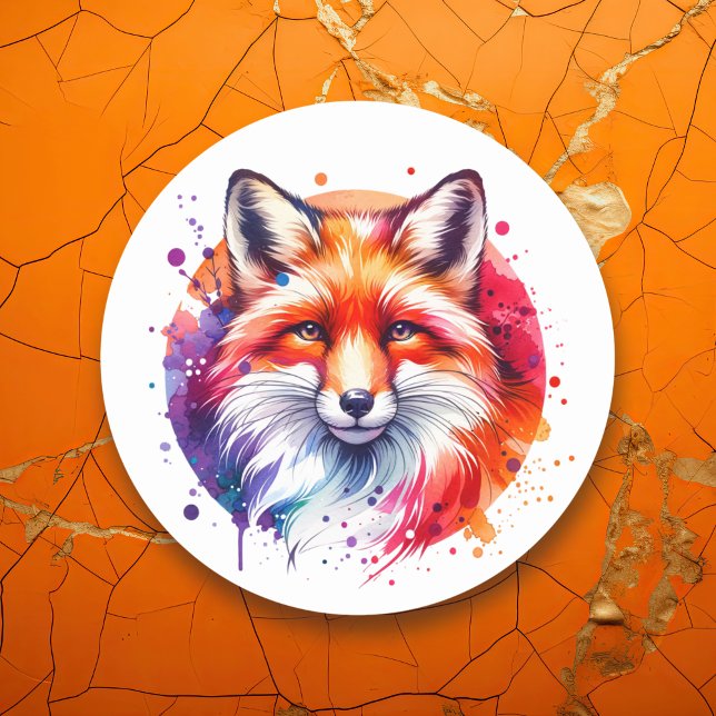 Sticker Rond Illustration Watercolor Fox (Créateur téléchargé)