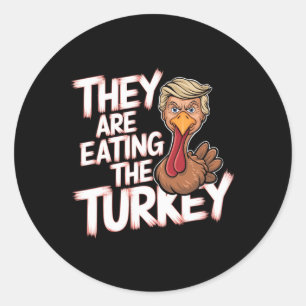 Sticker Rond Ils Mangent La Turquie Donald Trump Thanksgiving