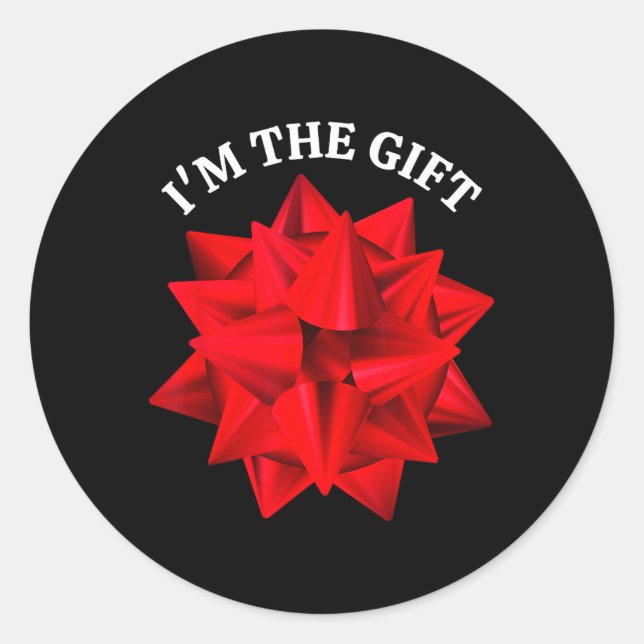 Sticker Rond "I'm The Gift" Surdimensionné Red Bow Fun Christma (Devant)