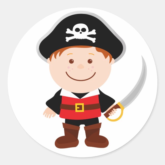 Sticker Rond Image de personnage de personnage de garçon Pirate (Devant)