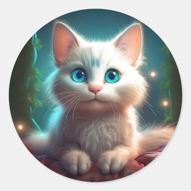 Sticker Rond Image D'Imaginaire D'Un Jeune Chat Albino (Devant)