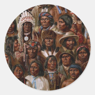 Sticker Rond Image vintage de tribus et de peuples de Natif