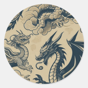 Sticker Rond Imaginaire Dragons antiques