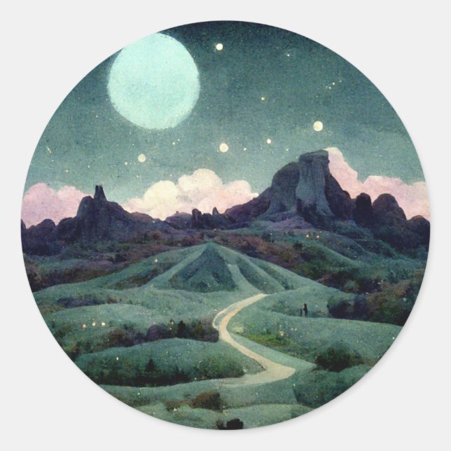 Sticker Rond Imaginaire du paysage lunaire (Devant)