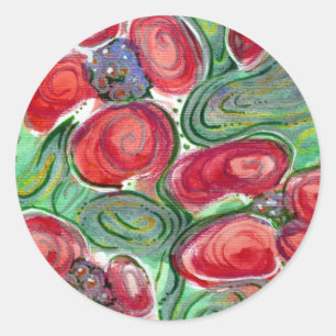 Sticker Rond Imaginaire Fleurs rouges
