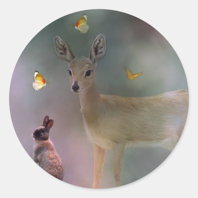 Sticker Rond Imaginaire forestier des animaux bébés (Devant)