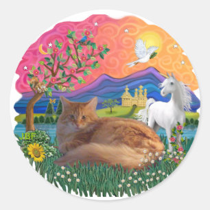 Sticker Rond Imaginaire Land (ff) - Maine Coon cat (rouge)