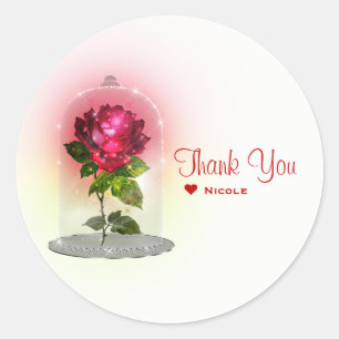 Sticker Rond Imaginaire magique enchanté Rose rouge fête d'anni