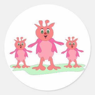 Sticker Rond Imaginaire rose mignon Créatures Aliens lunaires