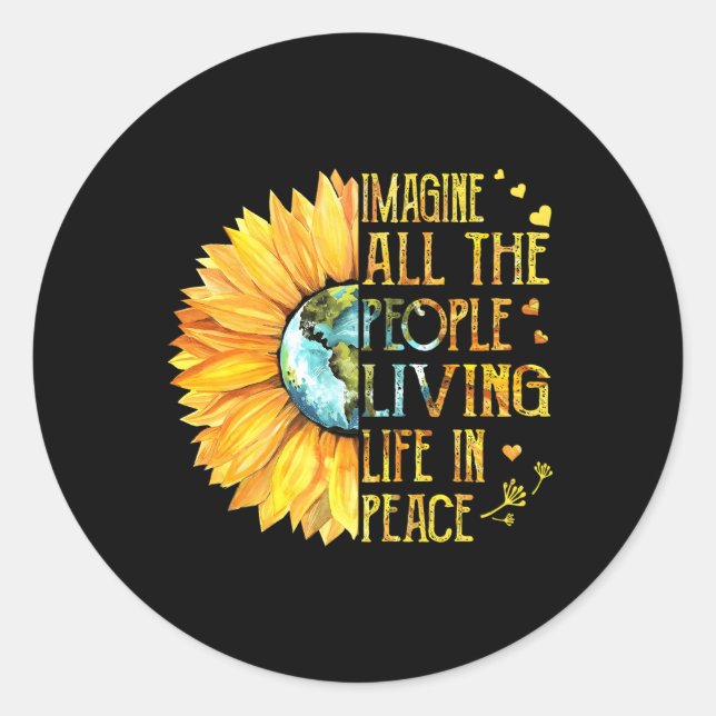 Sticker Rond - Imagine Tout Le Peuple Vivant La Paix (Devant)