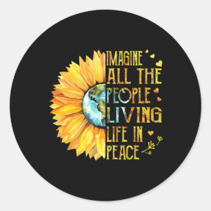 Sticker Rond - Imagine Tout Le Peuple Vivant La Paix