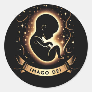 Sticker Rond Imago Dei, à l'image de Dieu, Bébé dans le sein,
