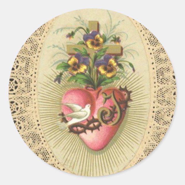 Sticker Rond Immaculé coeur triste de Vierge Marie Lace Do (Devant)