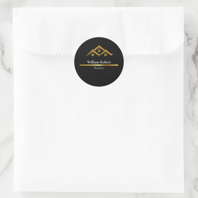 Sticker Rond Immobilier Golden House Logo Moderne Realtor (Sac)