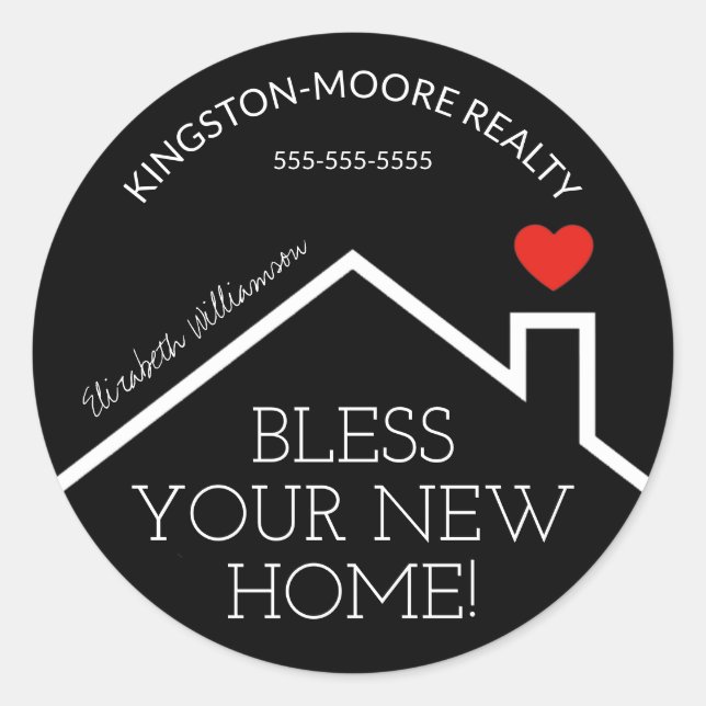 Sticker Rond Immobilier Maison Coeur Personnalisé Realtor Busin (Devant)