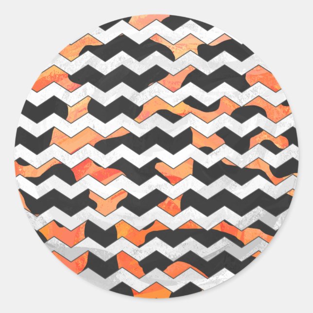 Sticker Rond Impression Chevron noir et orange de vache (Devant)